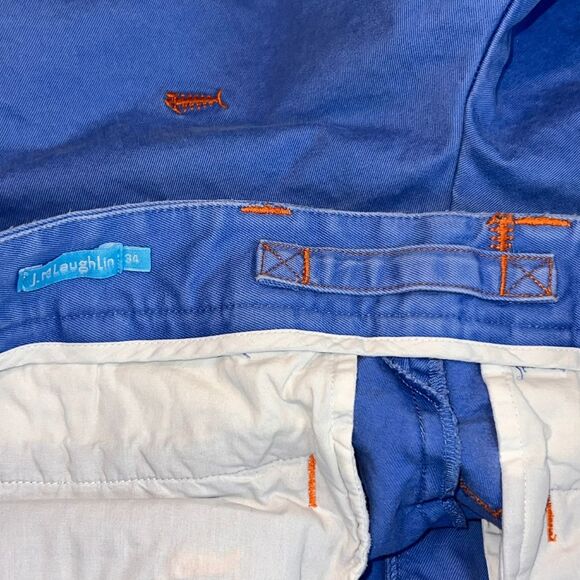 J McLaughlin Shorts Men 34 Blue Beachy Embroidered Fish Skeleton Preppy Chinos - Picture 12 of 14